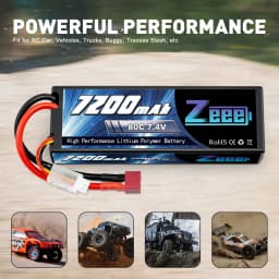 Zeee 2S 7200mAh LiPo Battery 7.4V 80C with Deans Plug for RC Car Truck Buggy Vehicle Losi Slash Helicopters RC Racing Hobby Part