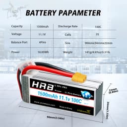 HRB 11.1V 100C 1500mAh 3S RC Lipo Battery with XT60 Plug for FPV Racing Drone Quadcopter Helicopter Airplane RC Boat