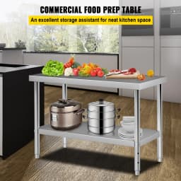 SucceBuy Stainless Steel Prep Table 550lbs Load Capacity Heavy Duty Metal Worktable with Adjustable Undershelf Workstation