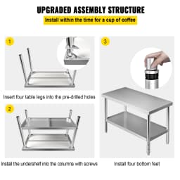 SucceBuy Stainless Steel Prep Table 550lbs Load Capacity Heavy Duty Metal Worktable with Adjustable Undershelf Workstation