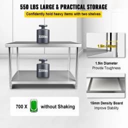 SucceBuy Stainless Steel Prep Table 550lbs Load Capacity Heavy Duty Metal Worktable with Adjustable Undershelf Workstation