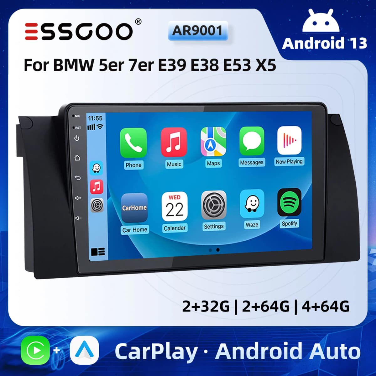 ESSGOO 9" Android 13 Car Stereo Radio Wireless Carplay/Android Auto Touchscreen GPS Nav Bluetooth RDS For BMW X3 E83 2004-2012