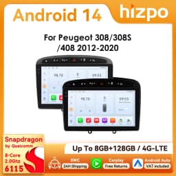 Hizpo 9inch 2Din Wireless CarPlay Android Auto Car Radio for 308 308S 408 2012 - 2020 Headunit DSP RDS BT 4G GPS Navi 360° CAM
