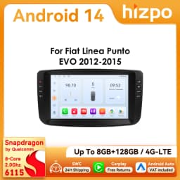 9" Hizpo 2Din Android14 Car Radio for Fiat Linea Punto EVO 2012 - 2015 Auto CarPlay 4G BT DSP RDS SWC Snapdragon 6115 Headunit