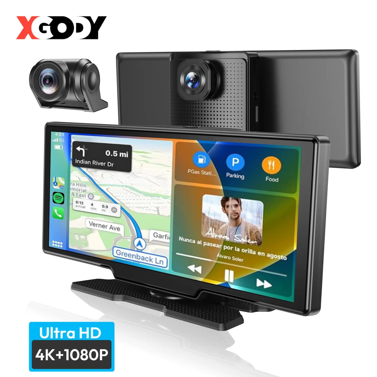 XGODY 10.26" Large Screen Portable Wireless Apple Android Auto Radio CarPlay Touch Screen 4K Car Camera
