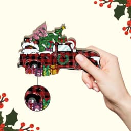 Putuo Decor Red Christmas Truck Element Wooden Table Decor, Merry Christmas, Decoration for Home Cafe Coffee Shop Bar Pub Club
