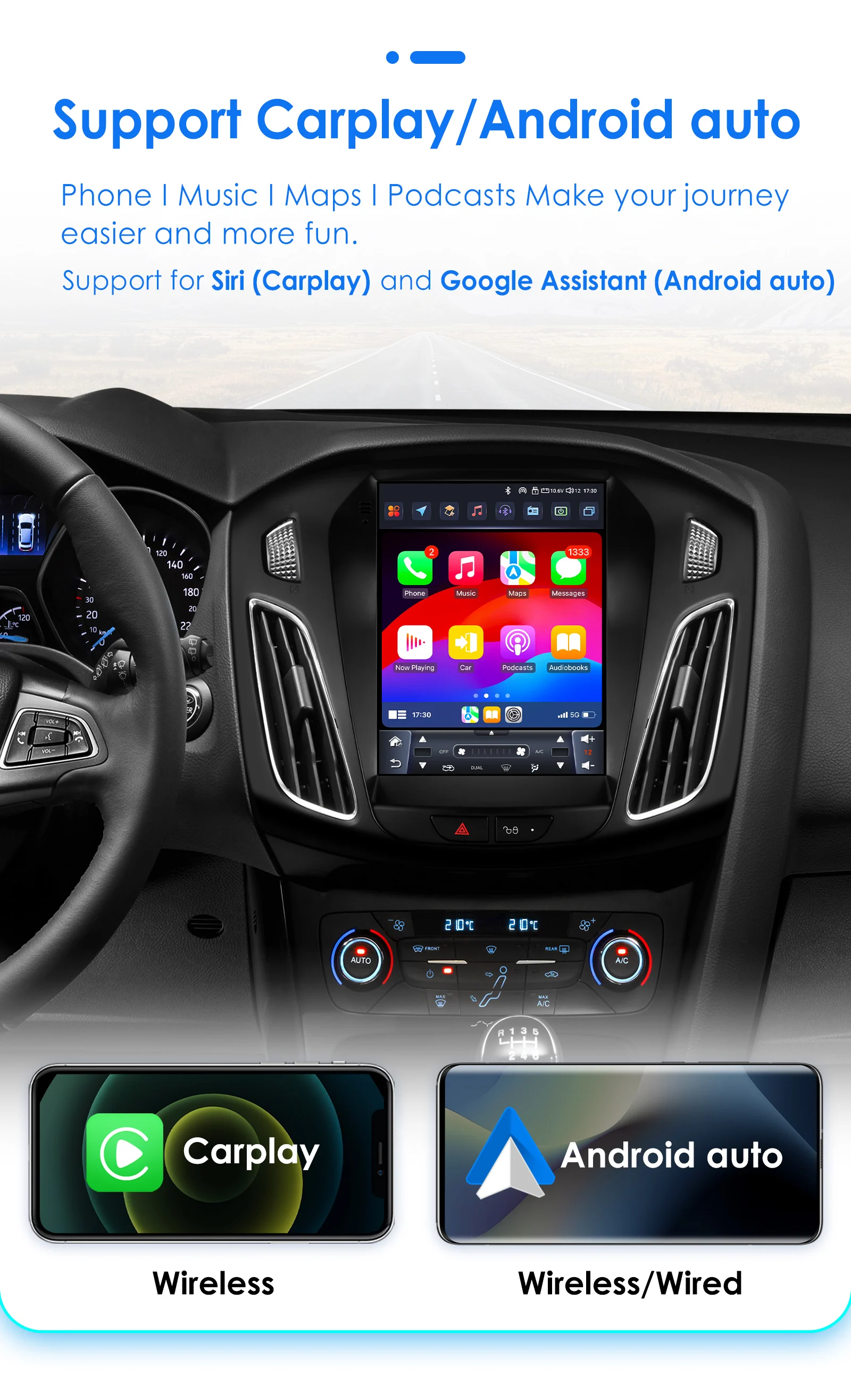 OSSURET 9.7inch 2 DIN Android 13 Car Radio for Ford Focus 3 MK 3 2011-2019 Multimedia Stereo Vertical Screen Carplay 360Camera