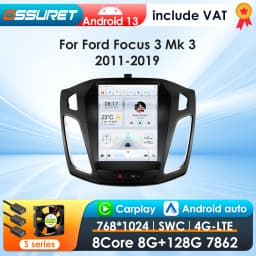 OSSURET 9.7inch 2 DIN Android 13 Car Radio for Ford Focus 3 MK 3 2011-2019 Multimedia Stereo Vertical Screen Carplay 360Camera
