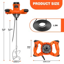 2600W Electric Concrete Mixer Paddle Plaster Mixer for Mortar Grouts Paint Cement 6 Speed with 2m Cable M14
