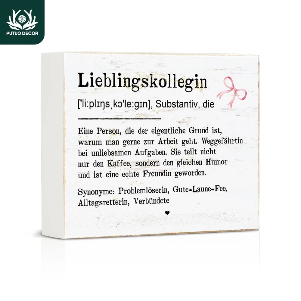 Putuo Decor German White Box Wooden Sign, Lieblingskollegin ['li:Plɪŋsˌkɔle:Gɪn], Substantiv, Die, Desk Decor for Home Office