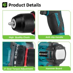 NEWBENY 10MM 3000W Brushless Electric Drill 21+2 Torque Cordless Multi-Screwdriver Home Power Tools Sets For Makita Battery Pin