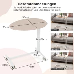 Side table height adjustable laptop table with wheels 74-108 cm mobile desk sofa table for living room bedroom