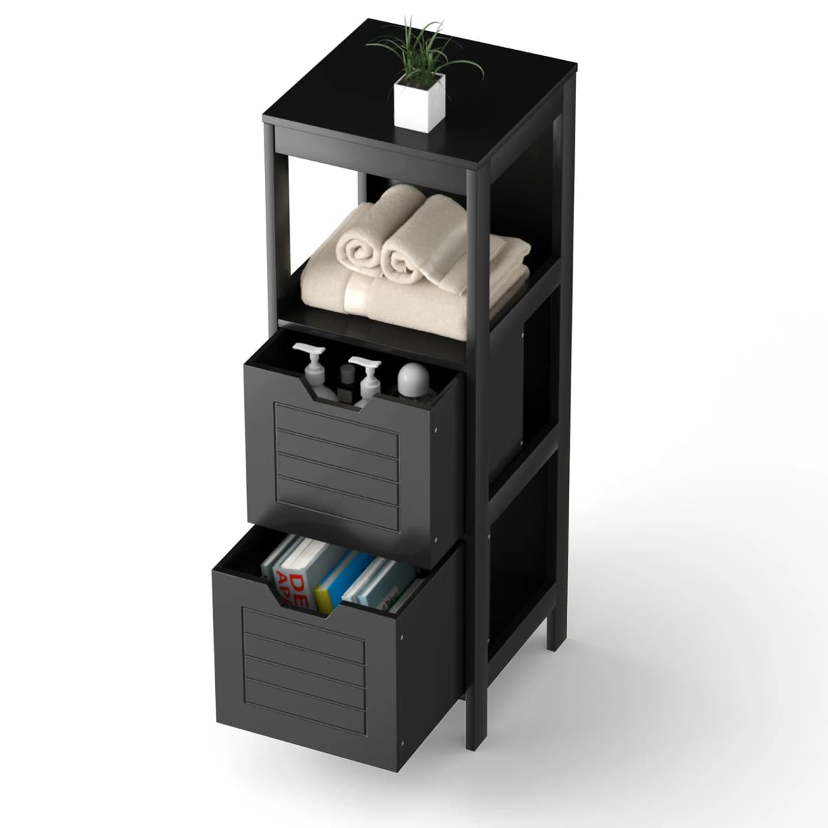 Bath chest of drawers with 2 Drawers, Bathroom wardrobe, Wood Bath wardrobe, living room bathroom Bath Shelf, Black, 30x30x89