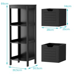 Bath chest of drawers with 2 Drawers, Bathroom wardrobe, Wood Bath wardrobe, living room bathroom Bath Shelf, Black, 30x30x89