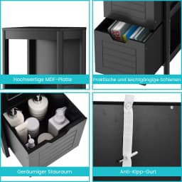 Bath chest of drawers with 2 Drawers, Bathroom wardrobe, Wood Bath wardrobe, living room bathroom Bath Shelf, Black, 30x30x89