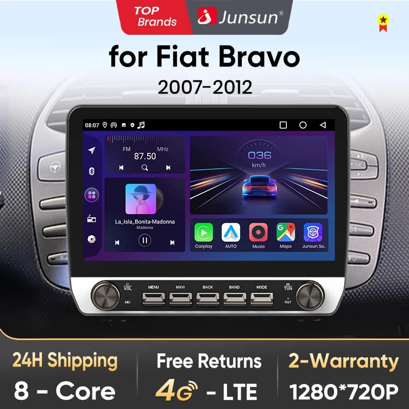 Junsun 10" Button Car Radio for Fiat Bravo 2007-2012 GPS Multimedia Stereo BT FM RDS Wireless CarPlay for Apple Android Auto 4G