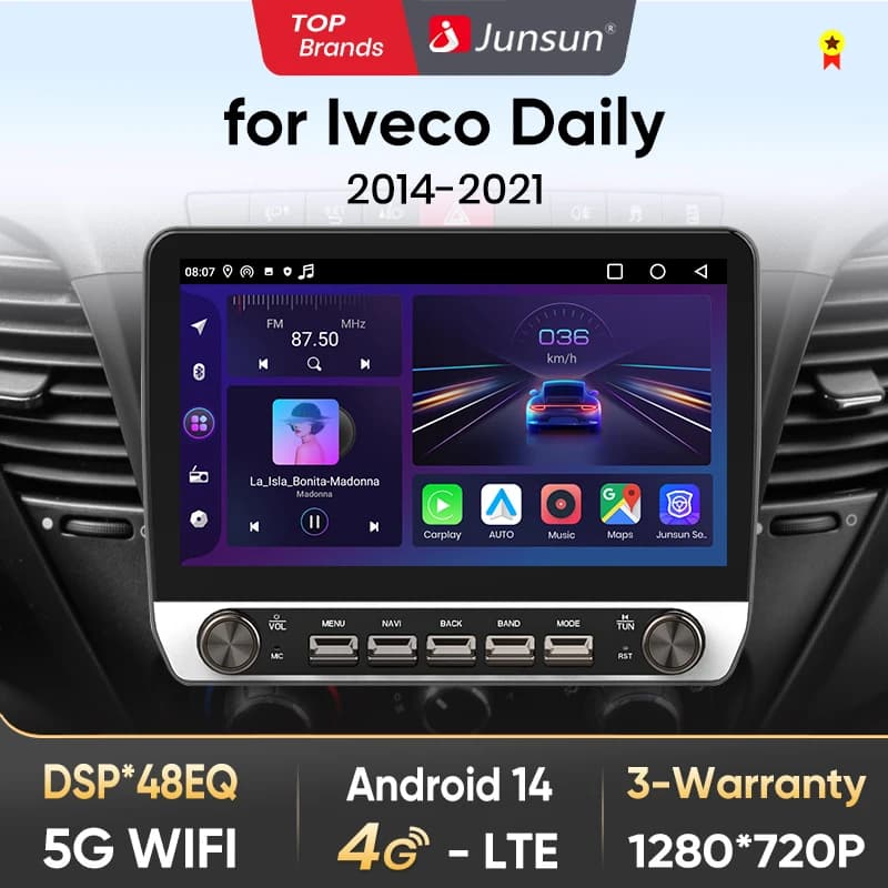 Junsun 10" Button Car Radio for Iveco Daily 2014-2021 GPS Multimedia Stereo BT FM RDS Wireless CarPlay for Apple Android Auto 4G