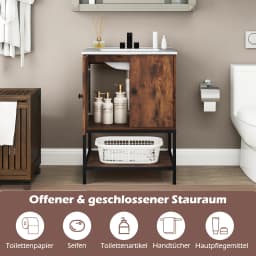 Wardrobe vanity with washbasin, bathroom wardrobe under the washbasin with ceramic basin, 2 doors and open shelf