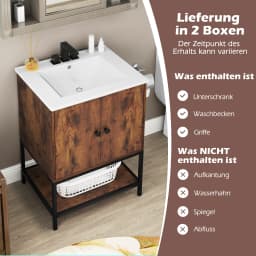 Wardrobe vanity with washbasin, bathroom wardrobe under the washbasin with ceramic basin, 2 doors and open shelf