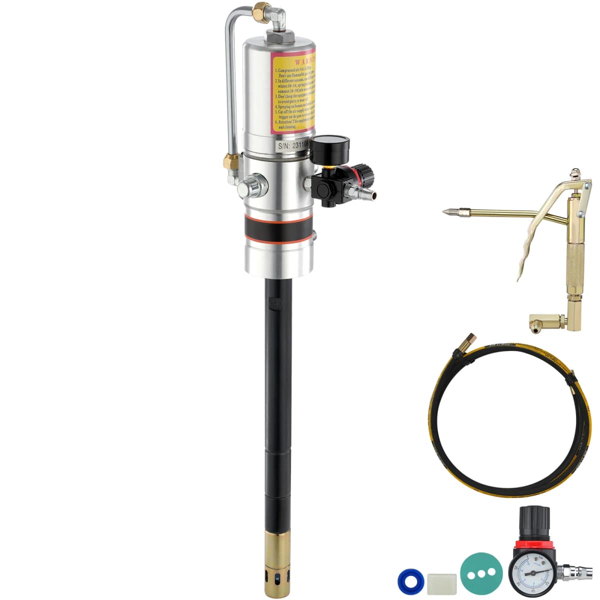 SucceBuy Pneumatic Grease Pump Air Operated with 13 ft High Hose 360° Swivel Grease Gun Head Lubrication 50:1 Pressure Ratio