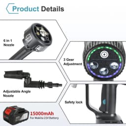 3500W 18V 200Bar Brushless High Pressure Car Wash Water Gun 6-IN-1 puzzle Cleaning Garden Washing Spray Gun With Battery