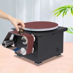 Small Contour Sand Belt Sander 7 Gears Disc Sanding Machine 3 Sandpaper 10pcs Belt For Metal, Stone DIY Woodworking