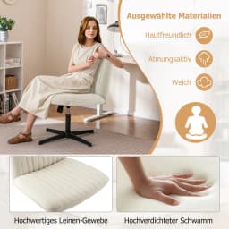 Seated chair, swivel chair without armrests, desk chair with wide seat, office chair with cross base