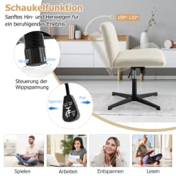 Seated chair, swivel chair without armrests, desk chair with wide seat, office chair with cross base