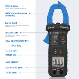 BTMETER BT-7200SMART Blue Clamp multimeter Tool AC/DC Voltage & Current Tester with Resistance, Capacitance, and NCV Detection