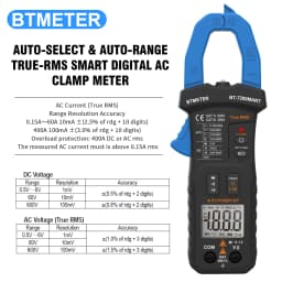 BTMETER BT-7200SMART Blue Clamp multimeter Tool AC/DC Voltage & Current Tester with Resistance, Capacitance, and NCV Detection