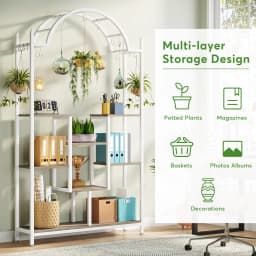 Tribesigns 5-Tier Tall Indoor Plant Stand, 74.8'' Arched Metal Flower Shelf with Hanging Hooks, Large Bonsai Pots Display Rack