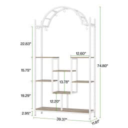 Tribesigns 5-Tier Tall Indoor Plant Stand, 74.8'' Arched Metal Flower Shelf with Hanging Hooks, Large Bonsai Pots Display Rack