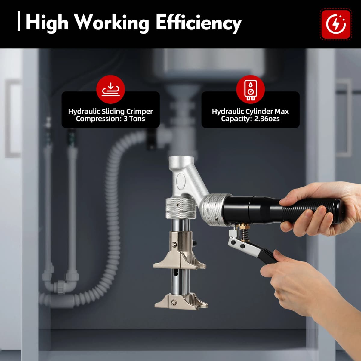 16-32 mm Sliding Sleeve Tool, 3T Hydraulic Press Tool, Crimping Pliers, Expanding Pliers Pipe Press Pliers with 4 Spreading Head