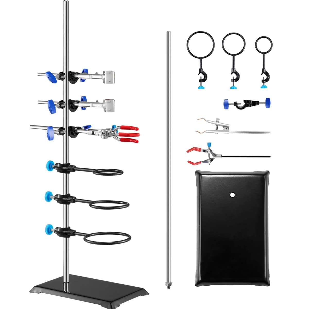 SucceBuy Lab Stand Support Laboratory Retort Support Stand Set Steel Lab Stand 23.6" Rod and 8.3" x 5.3" Cast Iron Base w/ Clamp