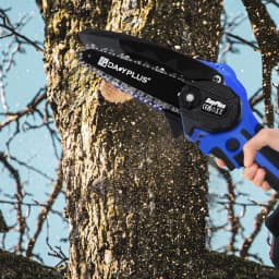 21V Brushless Cordless Chainsaw 6 Inch, Handheld SAW, 1 x 1.5Ah Battery, Fast Charger, 2 Chains, Guide Plate, Safety Lock
