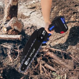 21V Brushless Cordless Chainsaw 6 Inch, Handheld SAW, 1 x 1.5Ah Battery, Fast Charger, 2 Chains, Guide Plate, Safety Lock