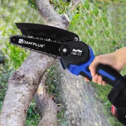 21V Brushless Cordless Chainsaw 6 Inch, Handheld SAW, 1 x 1.5Ah Battery, Fast Charger, 2 Chains, Guide Plate, Safety Lock