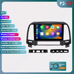 Hizpo 8+128G Android 14 Auto Radio For Hyundai Santa Fe 2 2006-2012 Carplay Car Multimedia GPS 2din Autoradio Navigation 2 din