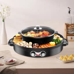 Hot Pot Electric Hotpot 2 In 1 Grill and Hotpot Multifunction Double Electric Pot BBQ Grill Pan for Family Dining and Parties