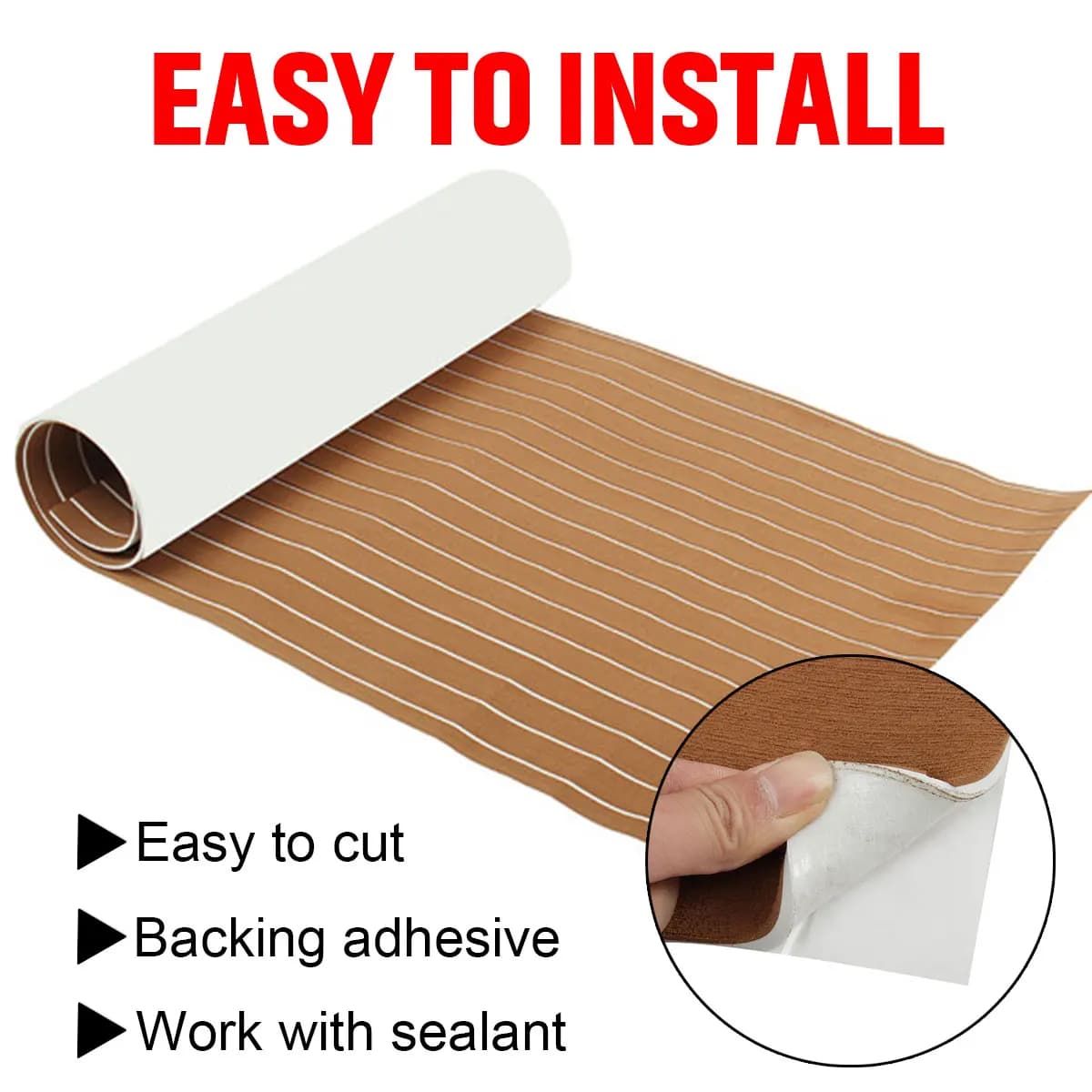 Brown With White Stripes EVA Foam Teak Sheet Marine Flooring Yacht Synthetic Boat Decking Self-Adhesive Pad 2400x900x6mm