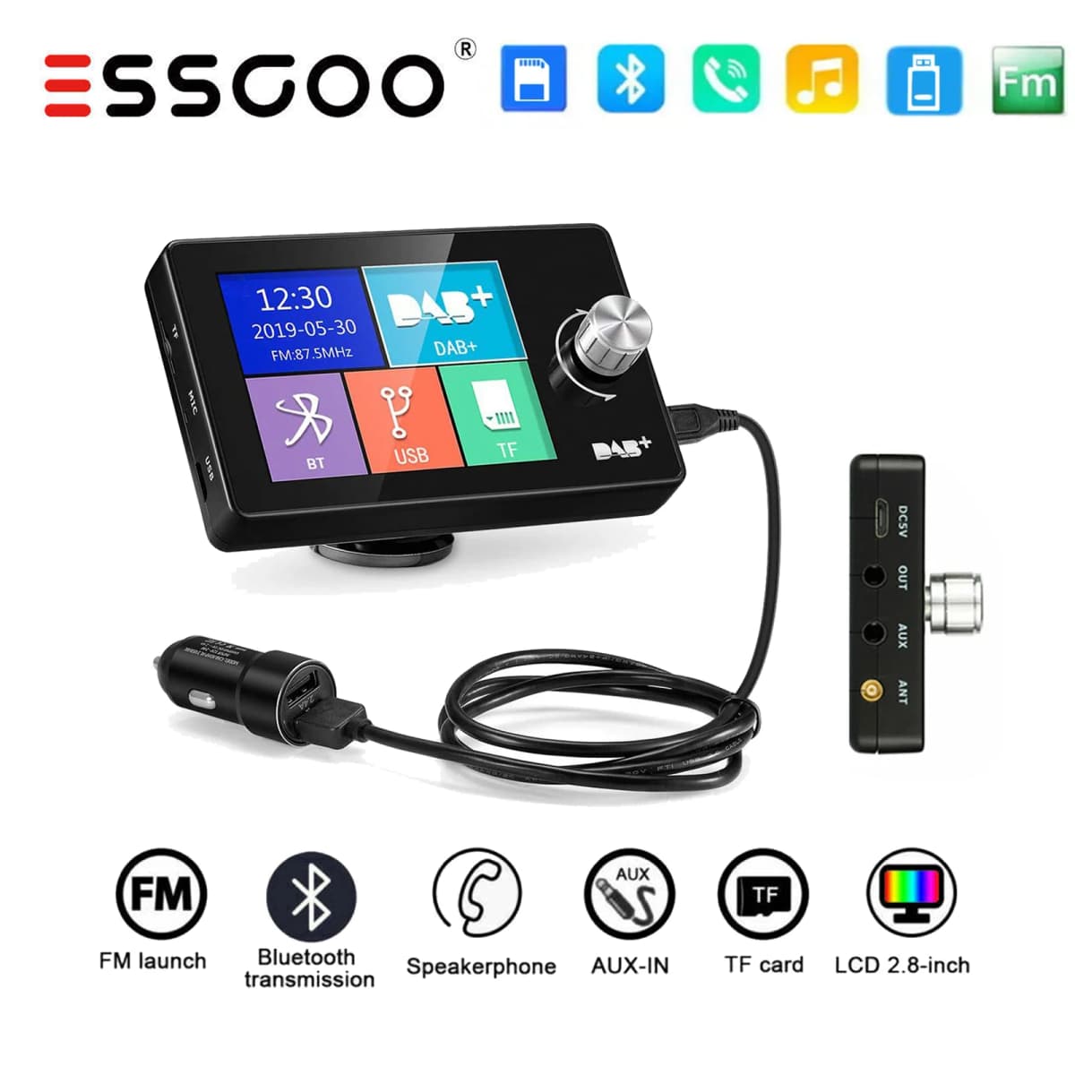 2.8" 1/2 DIN Color Screen TFT Display Autoradio DAB Receivers DAB+ Antenna Adapter BT FM Transmitter Digital AUX Receiv USB TF