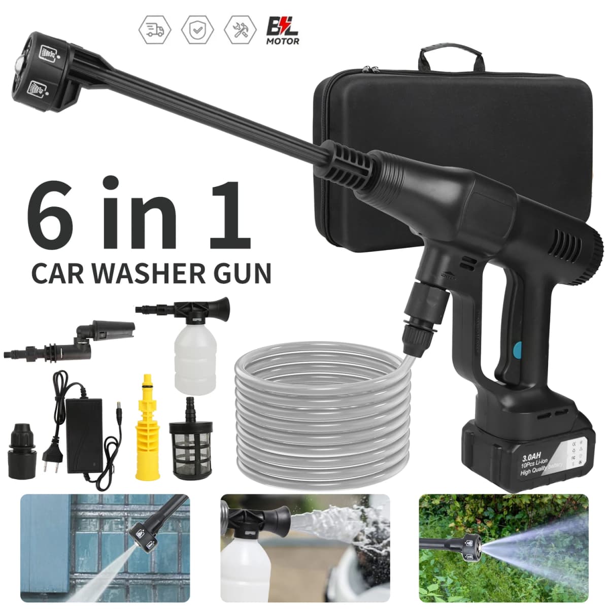 200bar Brushless High Pressure Car Wash Water Gun 6 IN 1 Washing Garden Washing Spray Gun For Car Lawn Pool Floors
