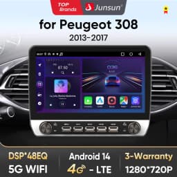 Junsun 10" Button Car Radio for Peugeot 308 2013-2017 GPS Multimedia Stereo BT FM RDS Wireless CarPlay for Apple Android Auto 4G