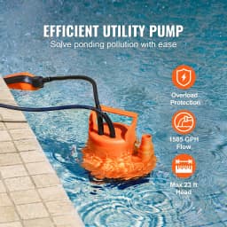 SucceBuy Utility Pump 1585/2510/4000 GPH High Flow Sump Pump Submersible Water Pump with 10ft Long Power Cord for Draining Water