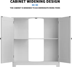 DayPlus Bathroom Under Sink Cabinet Storage Cabinet, Free Standing Wooden Organiser, Floor Basin Cupboard Unit with Double Doors
