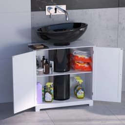 DayPlus Bathroom Under Sink Cabinet Storage Cabinet, Free Standing Wooden Organiser, Floor Basin Cupboard Unit with Double Doors