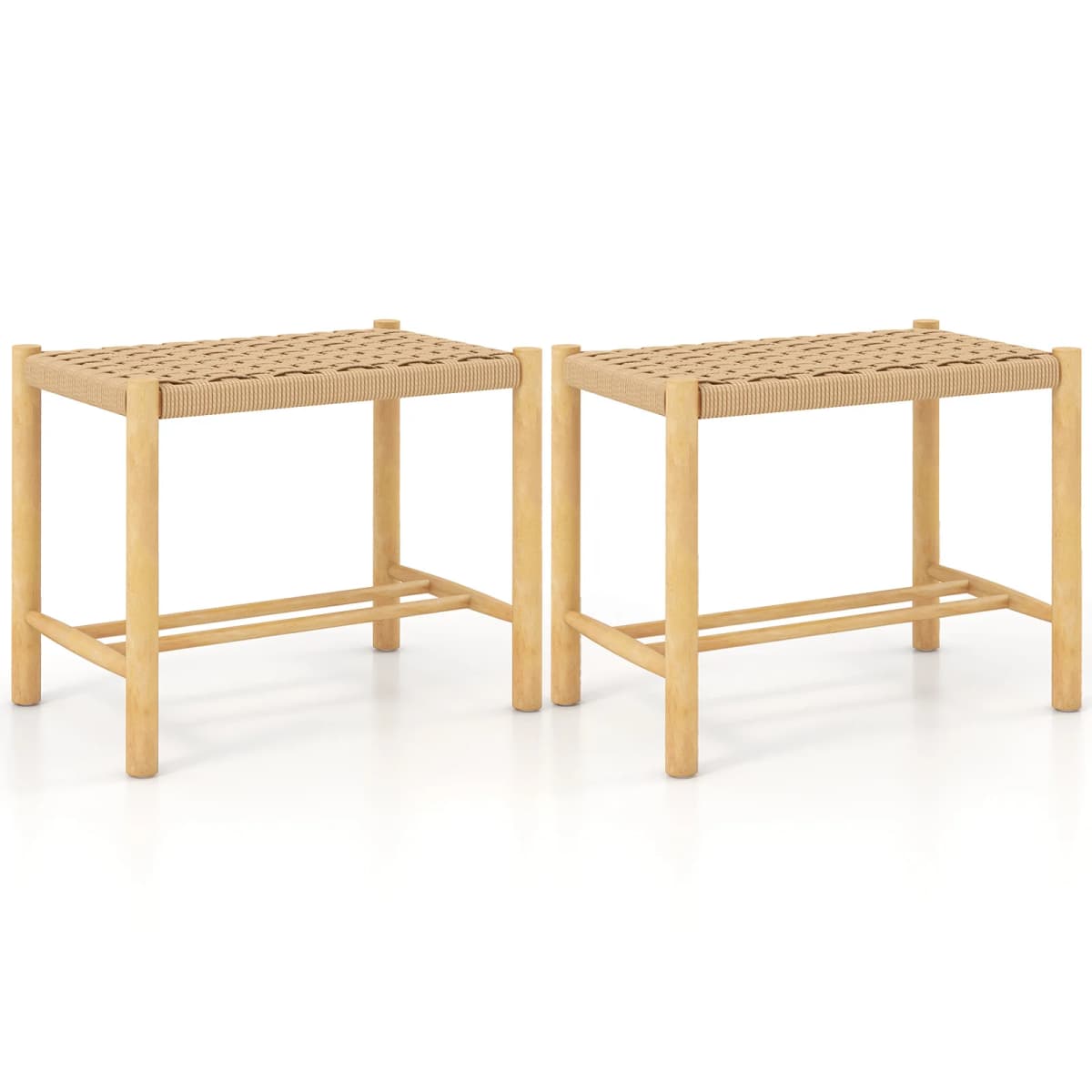 2 Set bar stool Wood, bar chair seat height 45 cm with footrest, braided paper kitchen chair counter stool bistro stool
