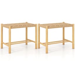 2 Set bar stool Wood, bar chair seat height 45 cm with footrest, braided paper kitchen chair counter stool bistro stool