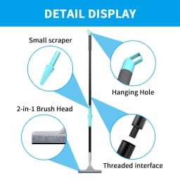 2-in-1 Window Cleaning Kit with Extendable Pole to 154cm, Detachable Squeegee & Scrubber Head for High Windows – Indoor/Outdoor Glass Cleaner Tool Set