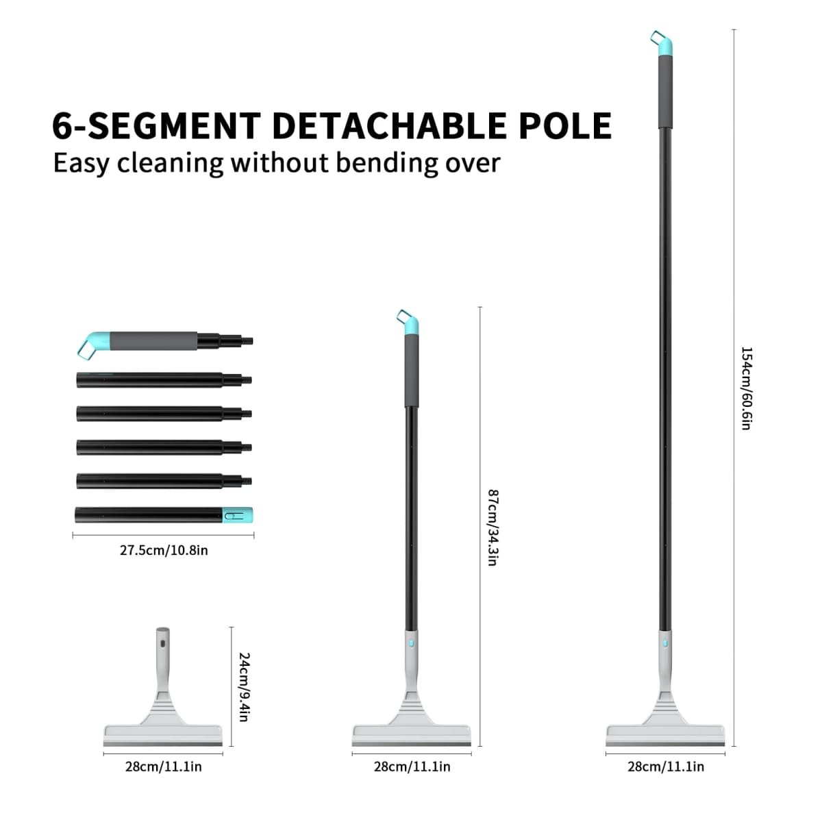 2-in-1 Window Cleaning Kit with Extendable Pole to 154cm, Detachable Squeegee & Scrubber Head for High Windows – Indoor/Outdoor Glass Cleaner Tool Set